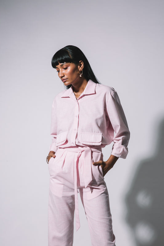 House Of Misu In Our Pink Cotton Linen Set